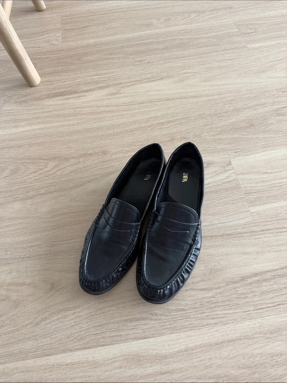 Zara Black Leather Penny Loafers for Men